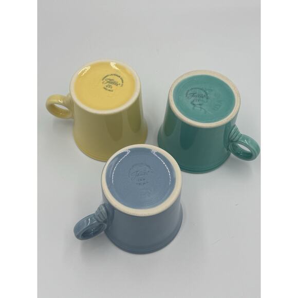 Vintage Fiestaware Java Mugs – Set of 3 – Yellow, Turquoise, Periwinkle - Picture 3 of 4